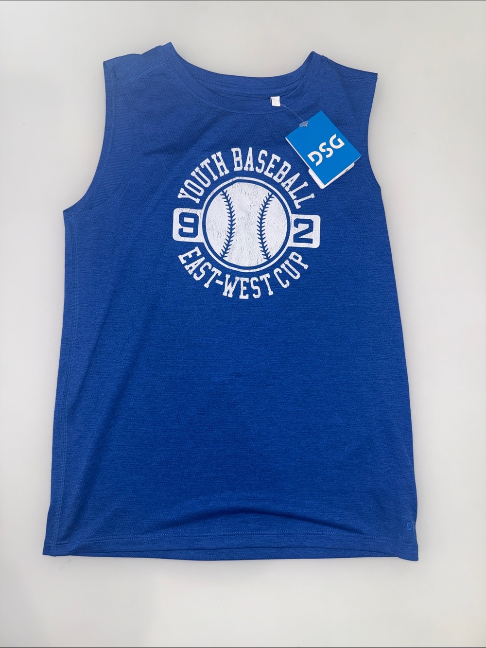 DSG Blue Youth Baseball Tank Top with White Graphic